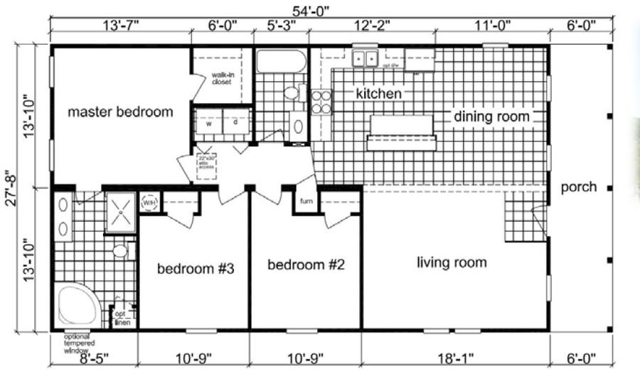 Westminster 1494 Square Foot Ranch Floor Plan
